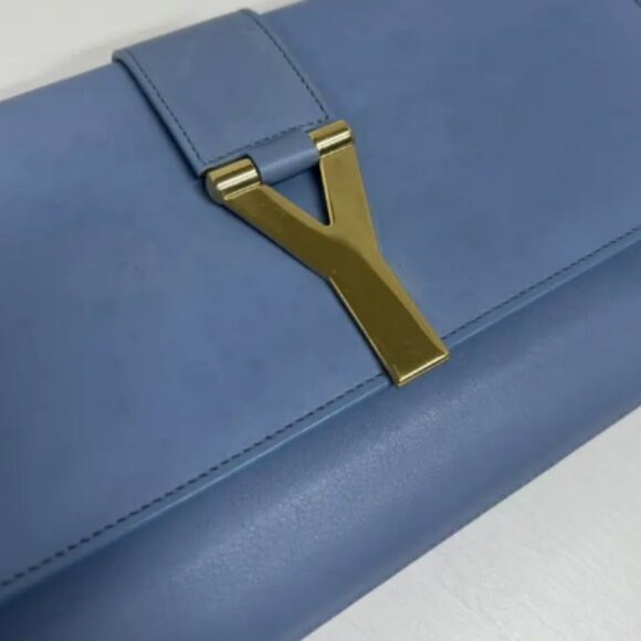 Saint Laurent Blue Clutch with Gold Accent - Picture 1 of 10